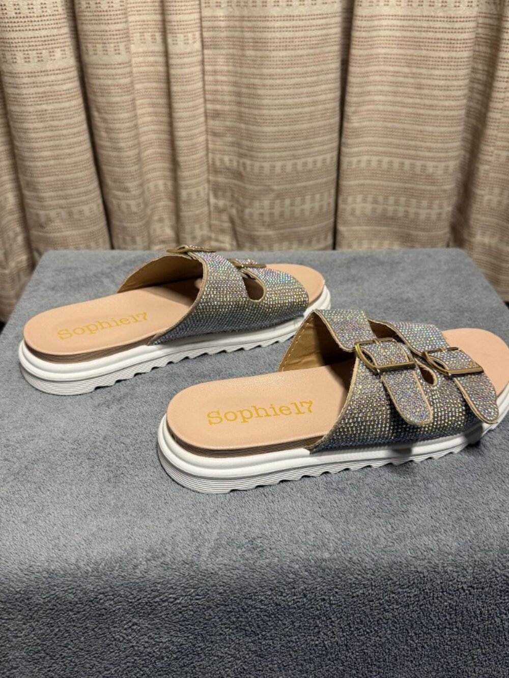 Sophie17 Slide Sandals Silver Rhinestones — Size 3
